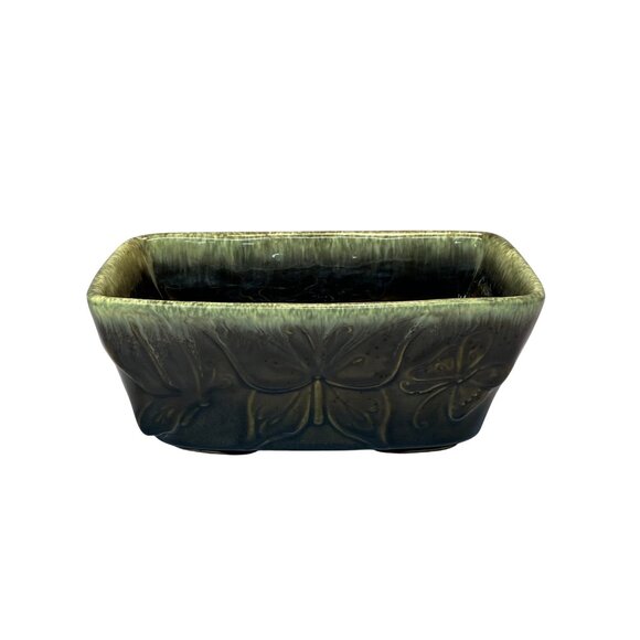 Vtg Hull Pottery USA F16 Ceramic Planter Butterfly Design Green Drip Rectangle - Picture 1 of 10